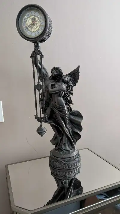 BRONZE COLOR DUO ANGELS WITH PENDULUM CLOCK-As Is, View more