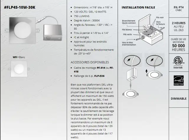 Plaques de montage LUMIFARO PF-378 et PF-414 pour luminaires DEL in Indoor Lighting & Fans in Laval / North Shore - Image 9