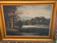 Large Old Oil Painting In Heavy Ornate Frame