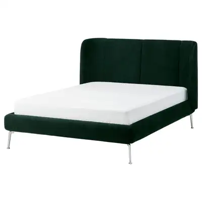 TUFJORD green velvet queen bed frame - RARE color! (inc. slats), View more