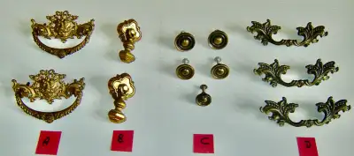 Collection of Antique Brass Dresser/Drawer/Cabinet  Handles, View more
