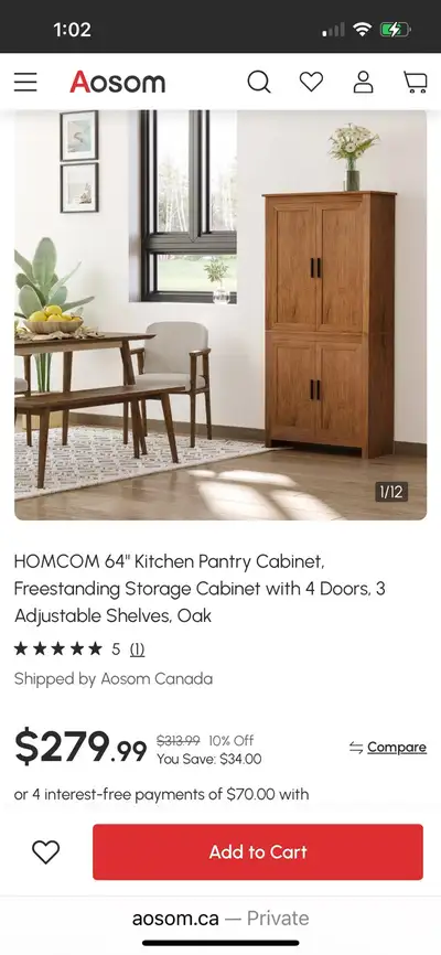 64" Kitchen Pantry Cabinet, Freestanding Storage Cabinet with 4 , View more