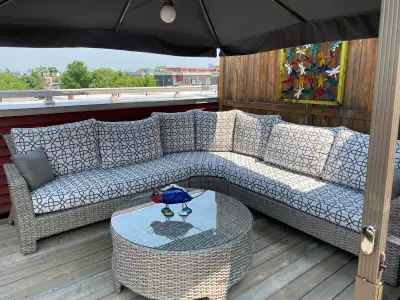 Wicker Patio Sectional with round table brand JordanCast, View more