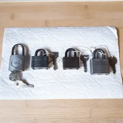 Lot de 4 cadenas anciens vintage : Lion, Squire & Master Lock, View more