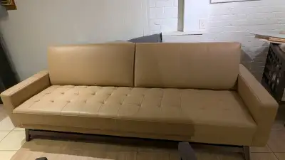 Three seater beige leather sofa, View more