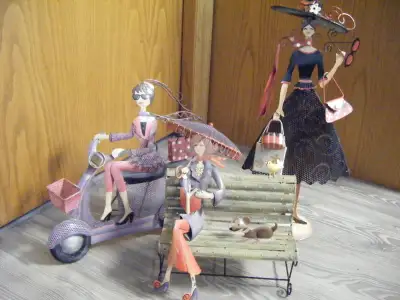 garden metal art decor, ornaments , indoor or outdoor ,some pieces small dense in the metal fixture...