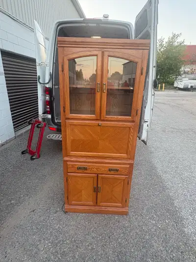 Free delivery used Oak Wood Display Cabinet with Glass Doors, View more
