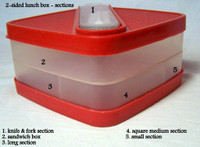 Lunch Box, plastic, top area+ 3 section bottom+fork & spoon