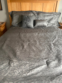 Grey/Silver King Comforter Set With 2 Shams & Accent Pillows