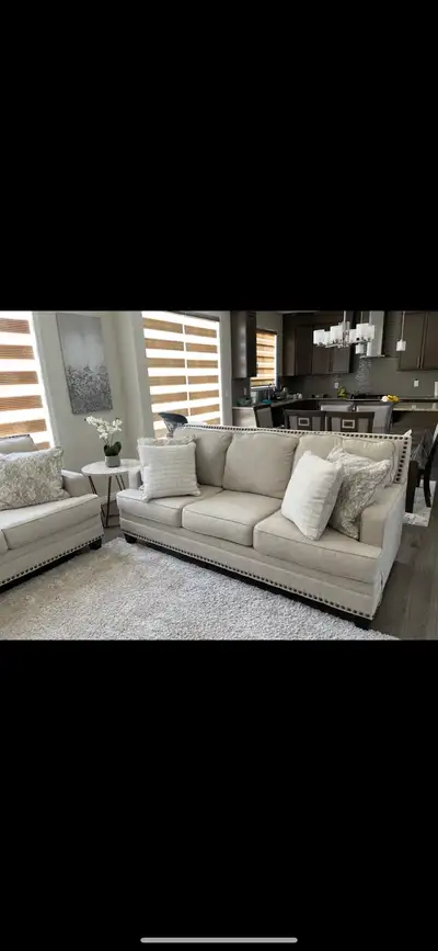 Ashley sofa couch set excellent condition with shag rug, View more