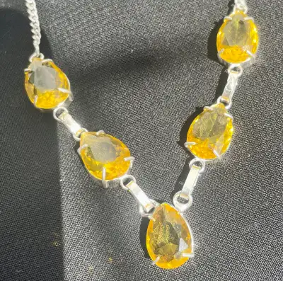 60 CT Yellow Citrine 925 Silver Necklace 18”, View more