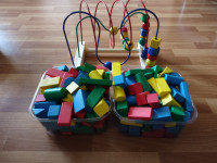 Wooden blocks & wood bead roller coaster toy
