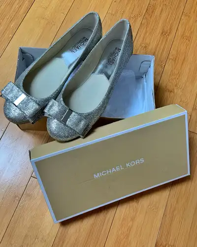 BRAND NEW /NEVER WORN MICHAEL KORS SILVER GLITTER BALLET FLATS , View more