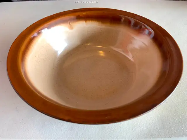 Very Nice ~9.5 inch Ceramic Beige/Brown Bowl Handmade