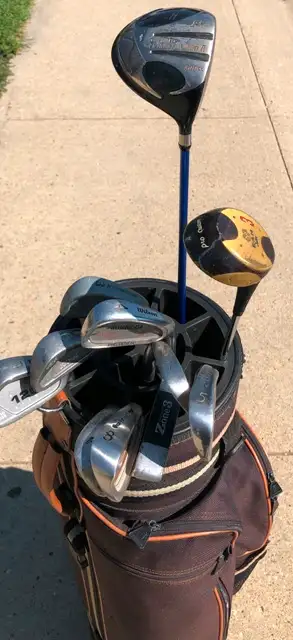 Mixed set of 11 right handed golf clubs in a bag, View more