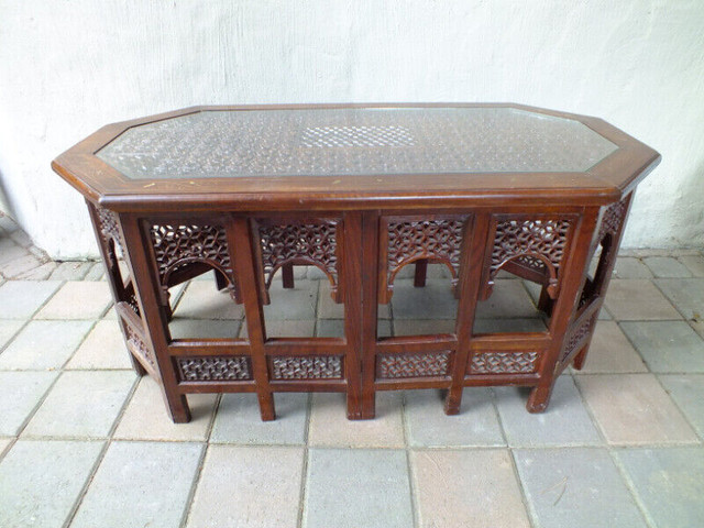 CARVED ROSEWOOD SHEESHAM  COFFEE AND END TABLE in Coffee Tables in Barrie