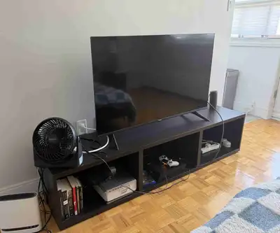 FREE black IKEA TV bench with plenty of storage space, suitable for large TVs, in excellent conditio...