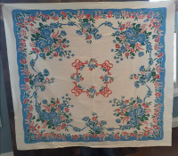 Vintage 50s bright floral tablecloth fabric rose daisy bluebell