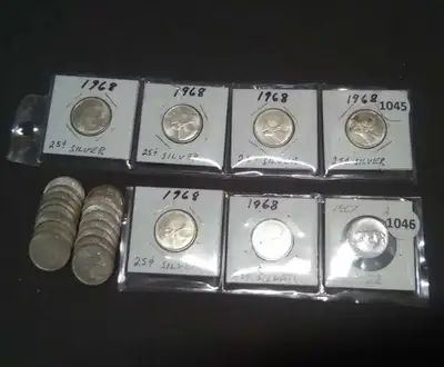 50% Silver Canadian Quarters - $12 ea; & Dimes - $5 ea, View more
