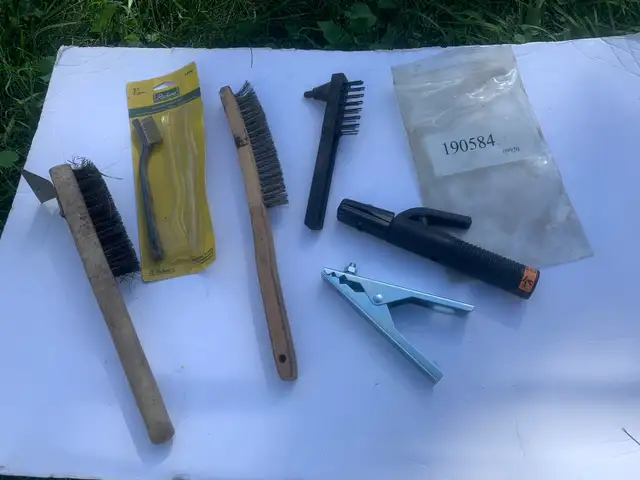 Mixed lot of welding electrode holder and clamp & wire brushes. 