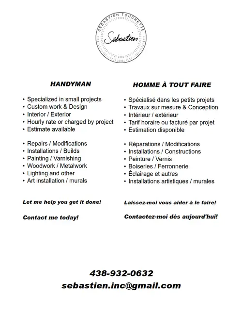 Disponible à travailler dans ces régions: - Granby et environs - Estrie - Montérégie - Longueuil / R...