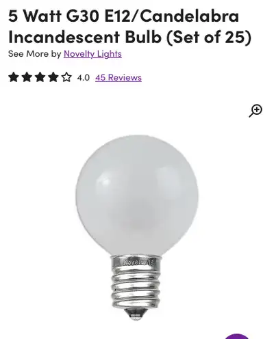 New 5 Watt G30 E12/CandelabraIncandescent Bulb (Set of 24), View more