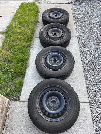 Set of 4 Continental winter tires on rims, size 195/65R15 95T XL. Previously used on a 2012 Volkswag...