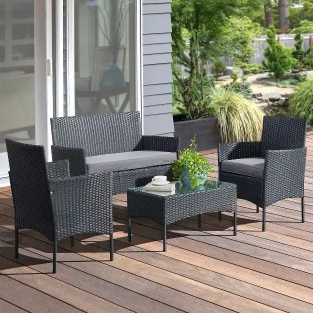 4pc Rattan wicker Outdoor Sofa, 2 Cushioned Chairs, and Table  in Patio & Garden Furniture in Markham / York Region - Image 8