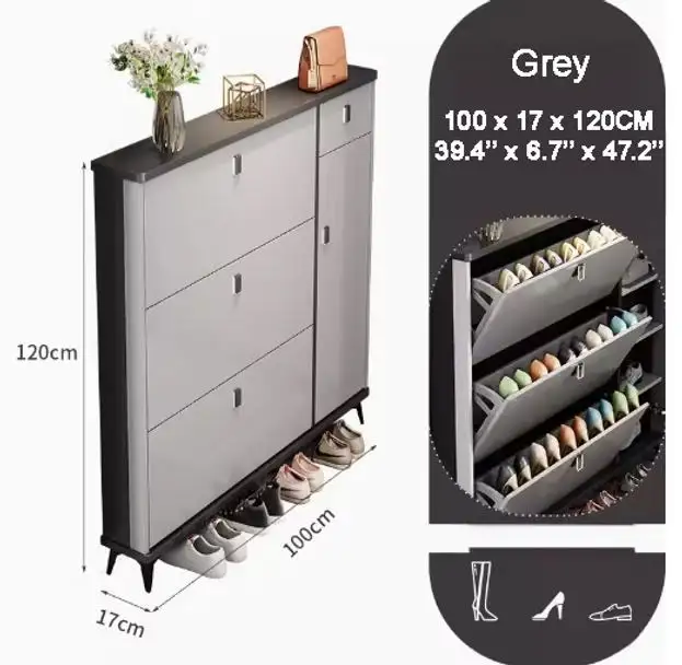 Slim Shoe Cabinet – Modern Entryway Storage Organizer Grey/White in Bookcases & Shelving Units in City of Toronto - Image 5
