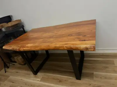 Brown Wood Dining Table with Black Metal Legs, View more