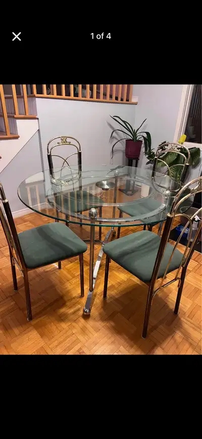 Nice dining table including with chairs and an extra glasses