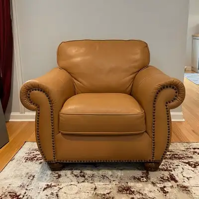 Pair of Natuzzi Editions Tan Leather Armchairs (2), View more
