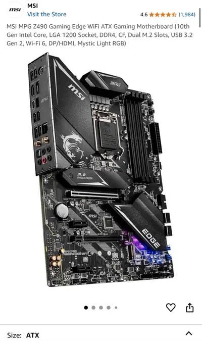 MSI MPG Z490 Gaming Edge WiFi ATX Motherboard, View more