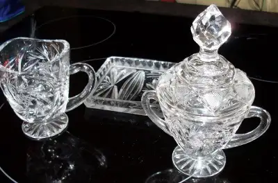pinwheel crystal sugar bowl set and pinwheel glasses, View more