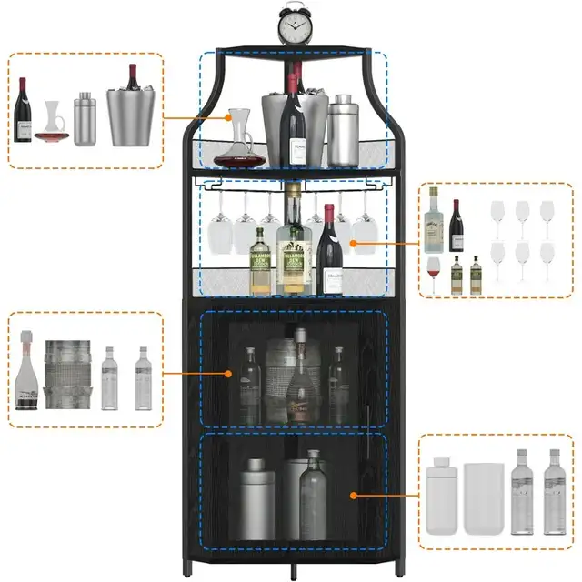 New Aoile Corner Bar Cabinet, 5-Tiers Liquor Cabinet Bar in Hutches & Display Cabinets in City of Toronto - Image 7