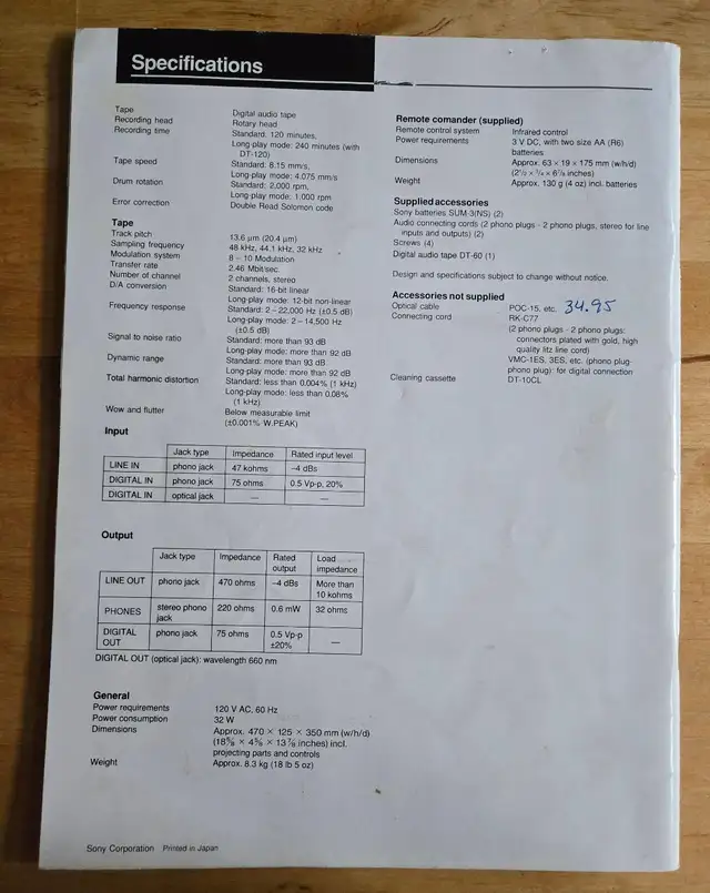 Sony DTC-75ES Digital Audio Tape Deck Instructions. in Stereo Systems & Home Theatre in Markham / York Region - Image 3