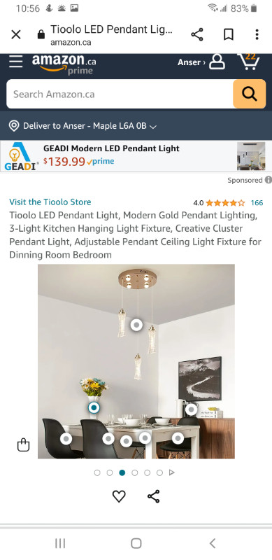 TIOOLO LED 3-LIGHT MODERN HANGING PENDANT LIGHT FIXTURE - GOLD in Indoor Lighting & Fans in Markham / York Region - Image 4