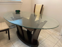 Dining Table  Glass Top, Wood Base, Good condition (6 Seaters)