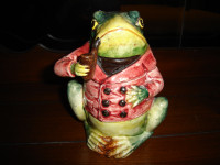 MAJOLICA FROG WITH PIPE HUMIDOR - ANTIQUE