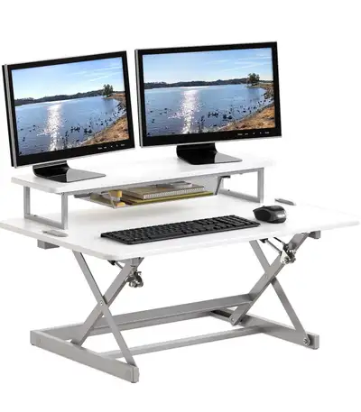 SHW 36-Inch Adjustable Height Standing Desk Converter, WhiteDual, View more