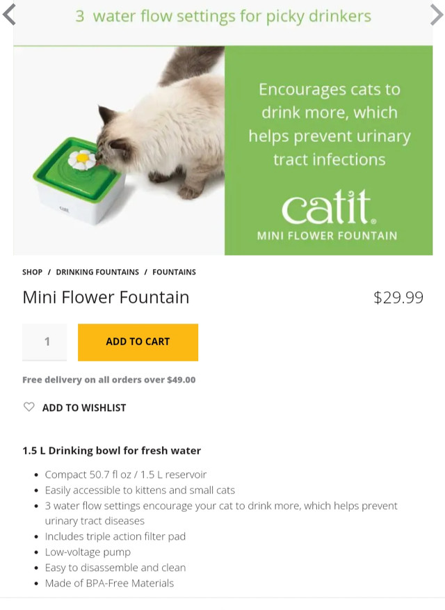 Whisker City water fountain and Catit water fountain Accessories