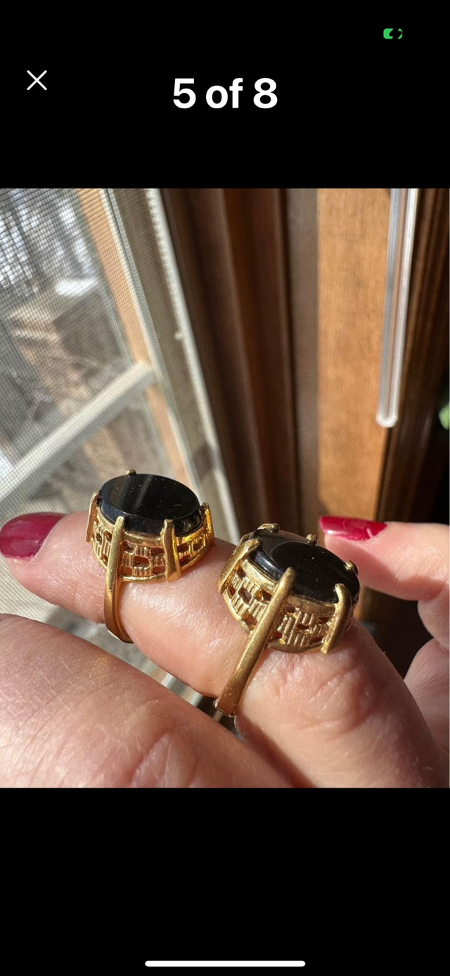 GORGEOUS VINTAGE GOLD PLATED  ONYX CABOCHON RINGS(sizes 5 & 6 in Jewellery & Watches in Regina - Image 3