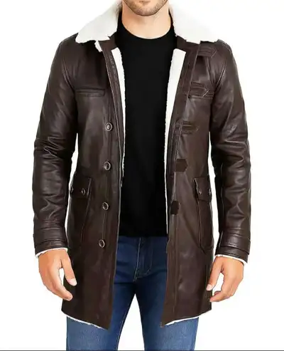 Warm Sherpa-Lined Leather Trench for Men, View more