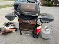 BBQ, cover and 2 propane tanks