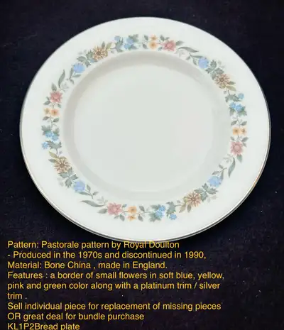 Pattern: Pastorale pattern by Royal Doulton - Produced in the 1970s and discontinued in 1990, Materi...