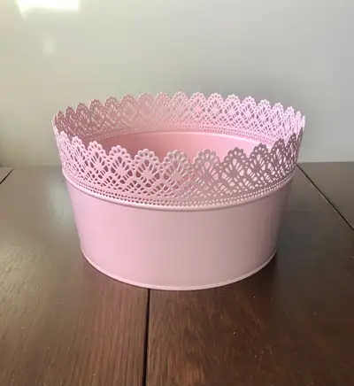 Pretty Round Pink Tin Lace Edge Retired Ikea Plant Decor Display, View more