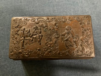 Unique Vintage Copper Snuff Box with an Embossed Scenic Motif