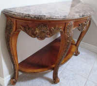 Antique Marble top sofa table with solid cherry wood constructio