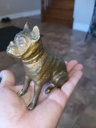 Antique Cast Iron Sitting Dog Pup Boxer Bulldog Still Coin Bank C 1900