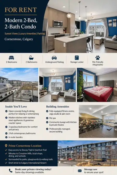 2 Bed + 2 Bath Condo for Rent | Cornerstone, NE Calgary $1,695/month (Unfurnished) $1,750/month (Fur...